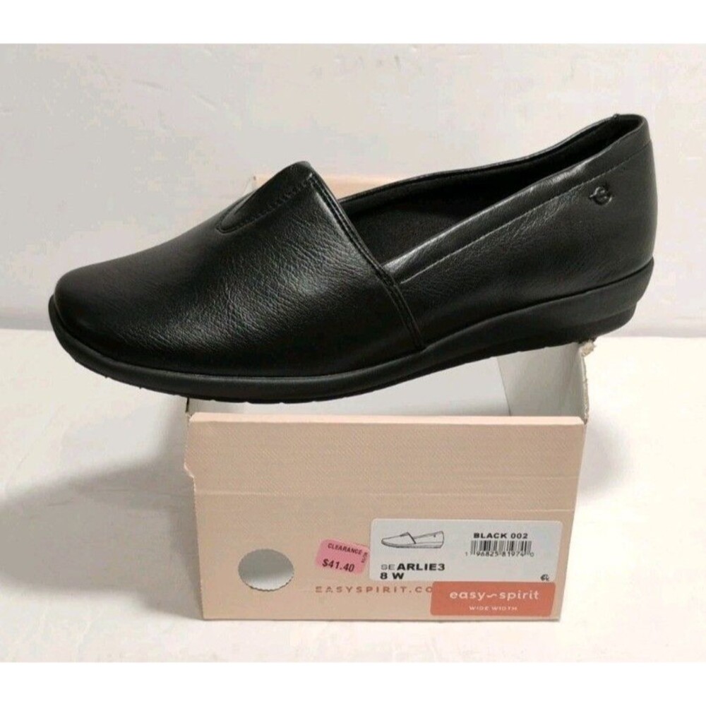 NEW Easy Spirit Arlie3 Shoes Women 8W Black Wedge Slip-On
